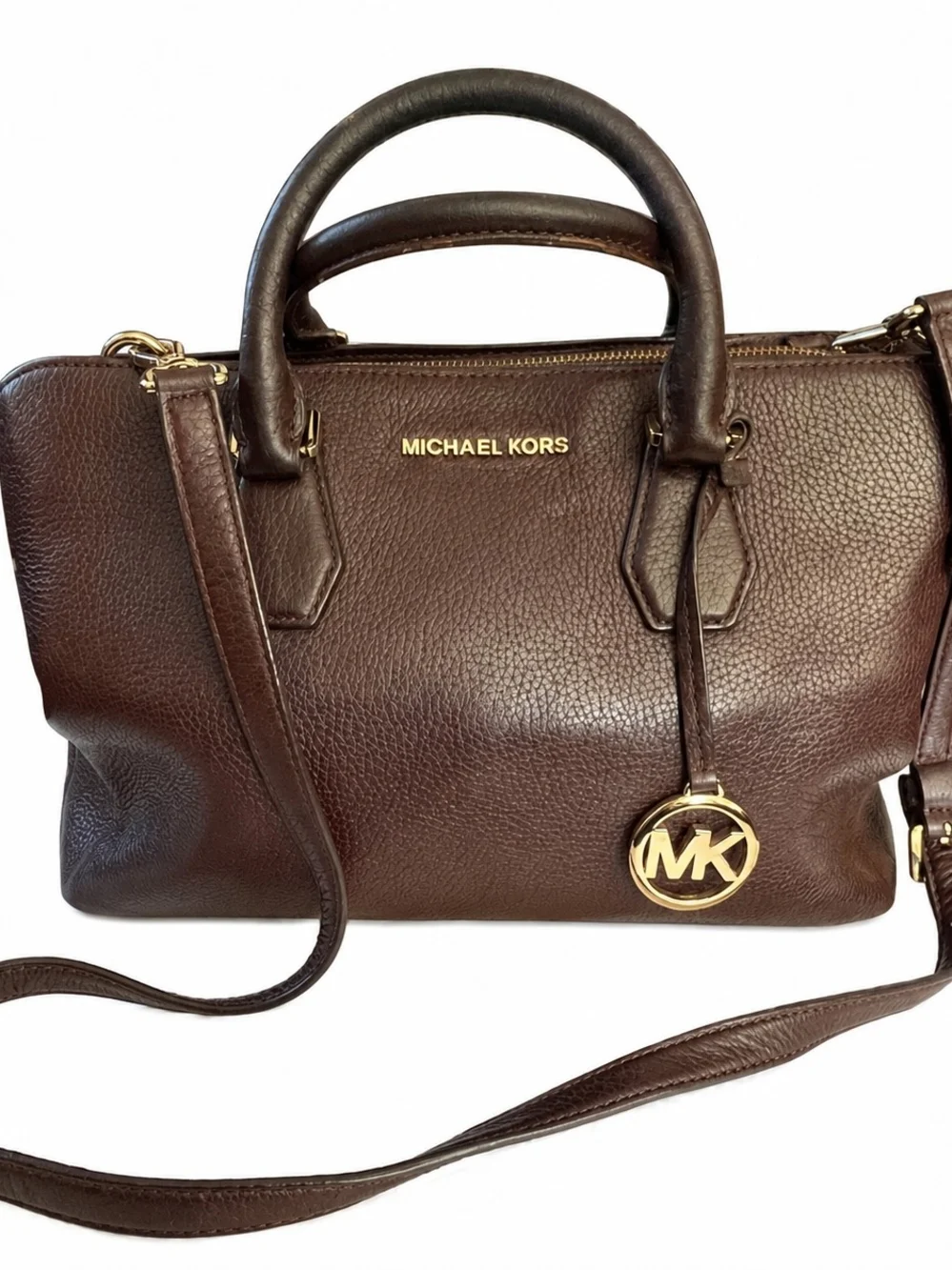 Michael Kors Dark Brown Pebbled Shoulder Bag with Gold Hardware